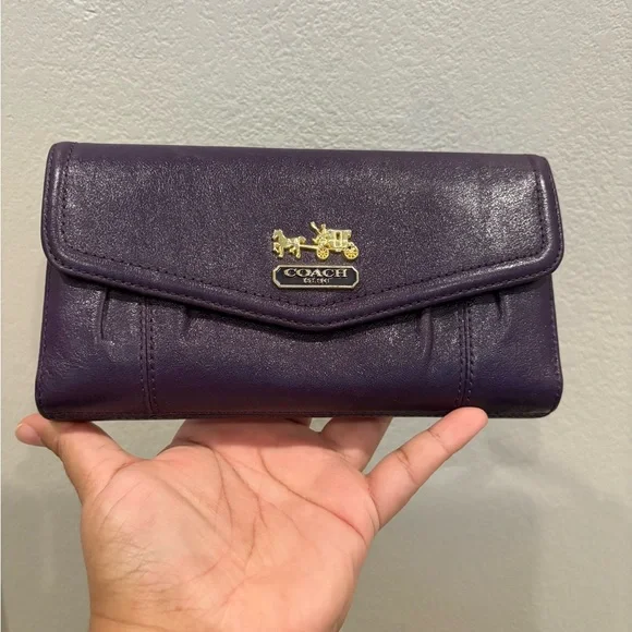 Vintage Coach Madison Leather Tri fold Checkbook Wallet Purple and Pink EUC - Picture 1 of 15